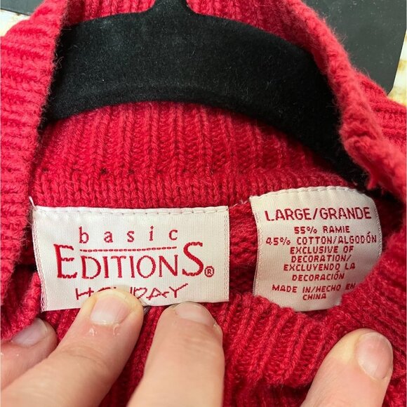 Vintage Christmas Sweater Reindeer Stockings Embroidered Red Size Large - Picture 5 of 5